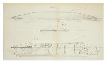 (SCIENCE AND ENGINEERING.) Catlin, George. Partial manuscript patent application for a Submarine Battery with illustrations.